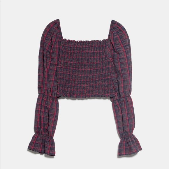 Zara Plaid Blue & Red.  Crop Top - Picture 4 of 10